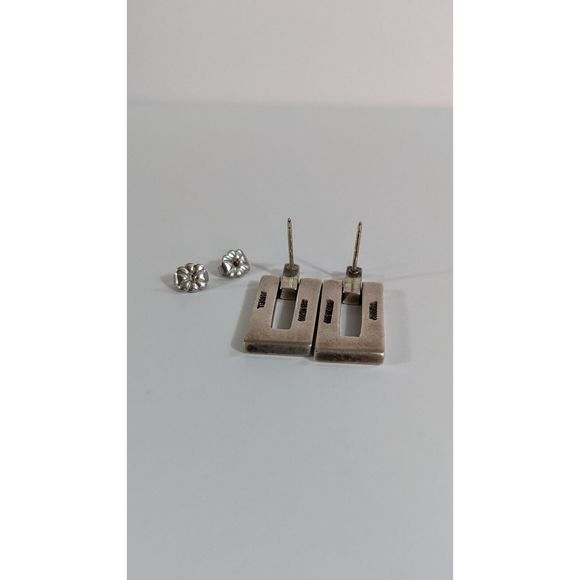 Jondell Signed Modernist Rectangle Door Knocker Sterling Silver 925 Earrings - Picture 6 of 16